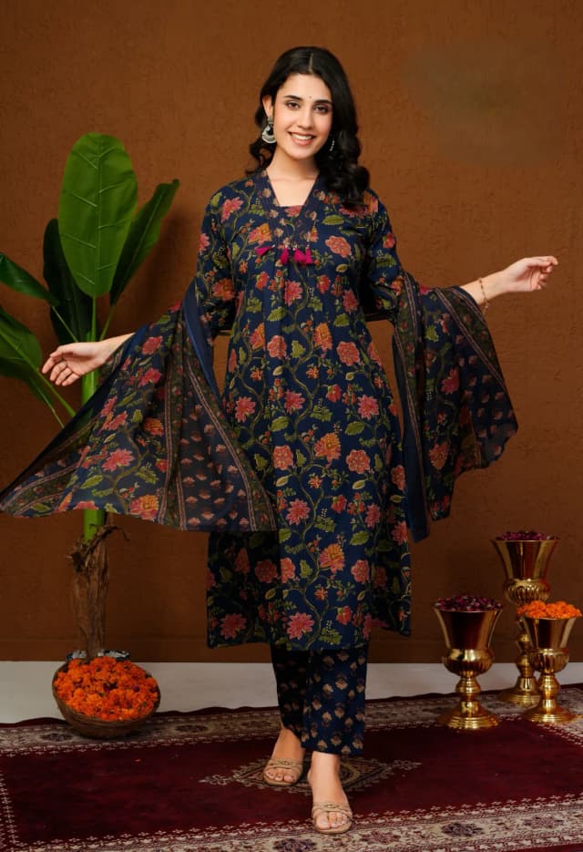 Cambric Cotton A-Line Kurti Set